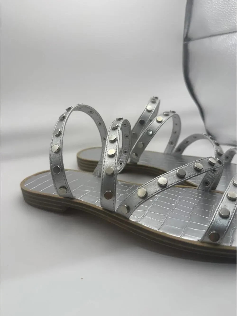 Silver Studded Strappy Women's Sandals size 9